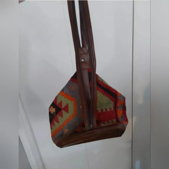 Turkish Wool Kilim Carpe backpack-bag Bohemian Tapestry Leather Straps Indiecore - Picture 6 of 11